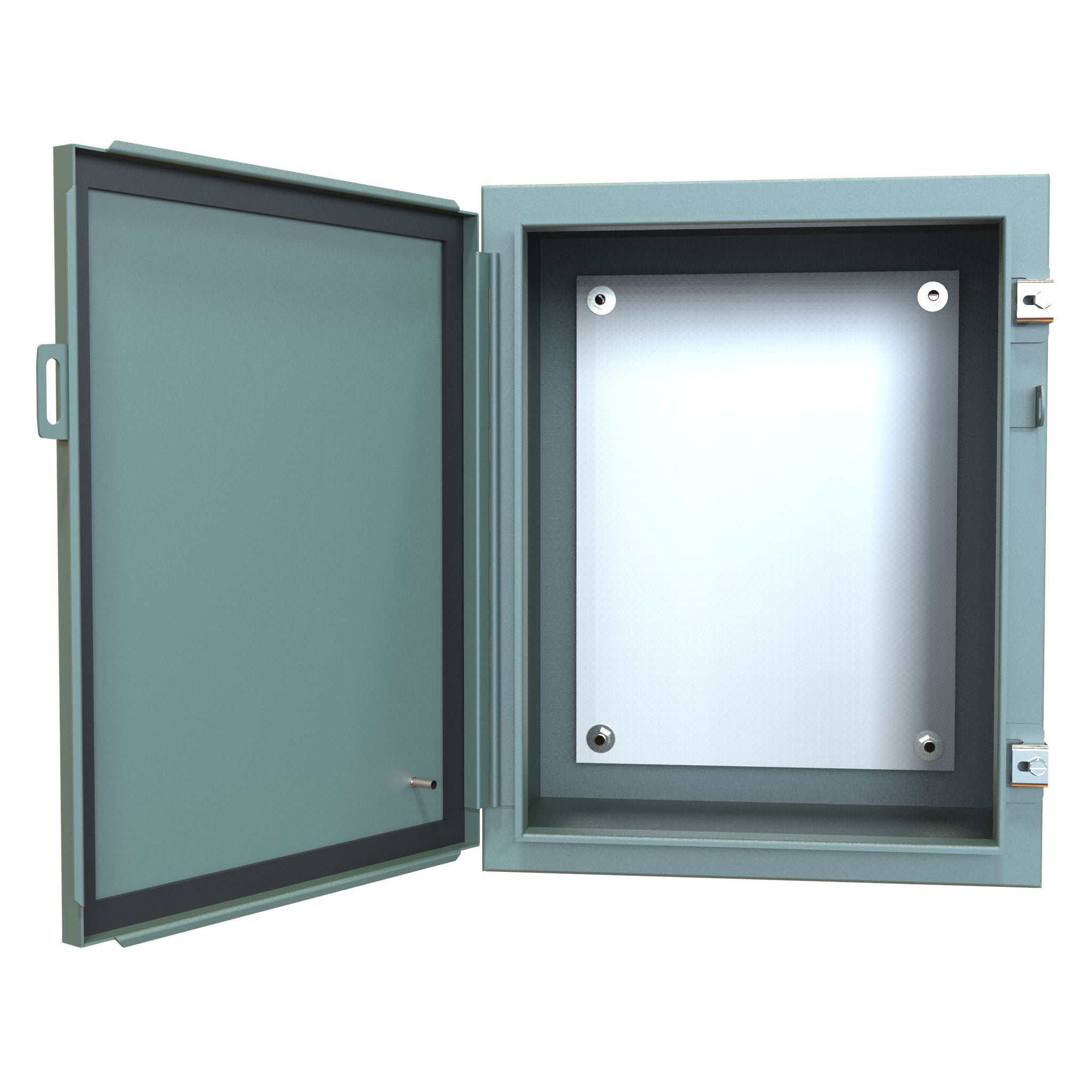 1418 Series Painted Mild Steel Enclosures with Continuous Hinge Clamped Cover Includes Inner Panel