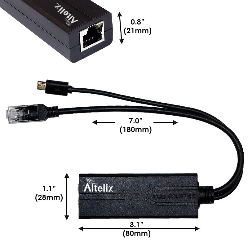 Altelix Gigabit IEEE 802.3af/at PoE Splitter, 5VDC 2.4A Output, Micro USB Connector