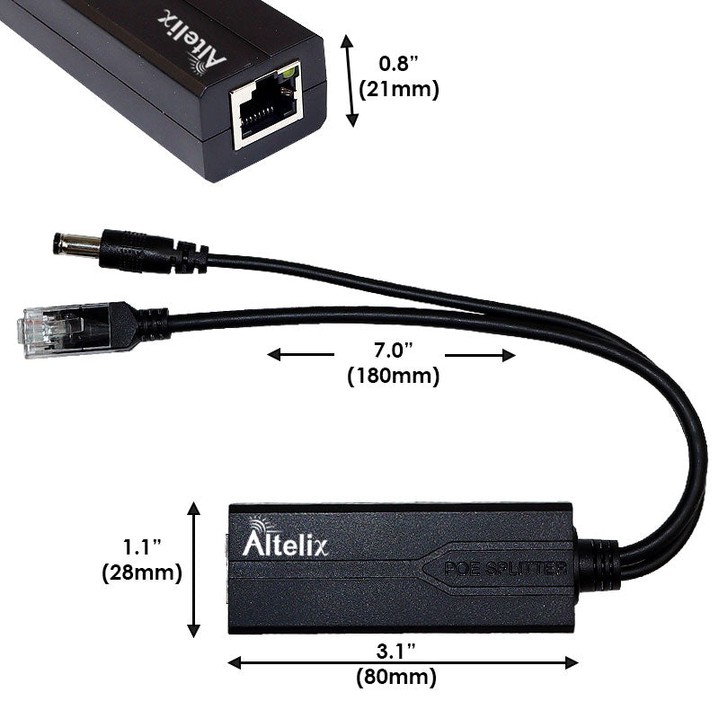 Altelix Gigabit IEEE 802.3af/at PoE Splitter, 12VDC 1.2A Output, 5.5x2.1mm DC Plug - 0