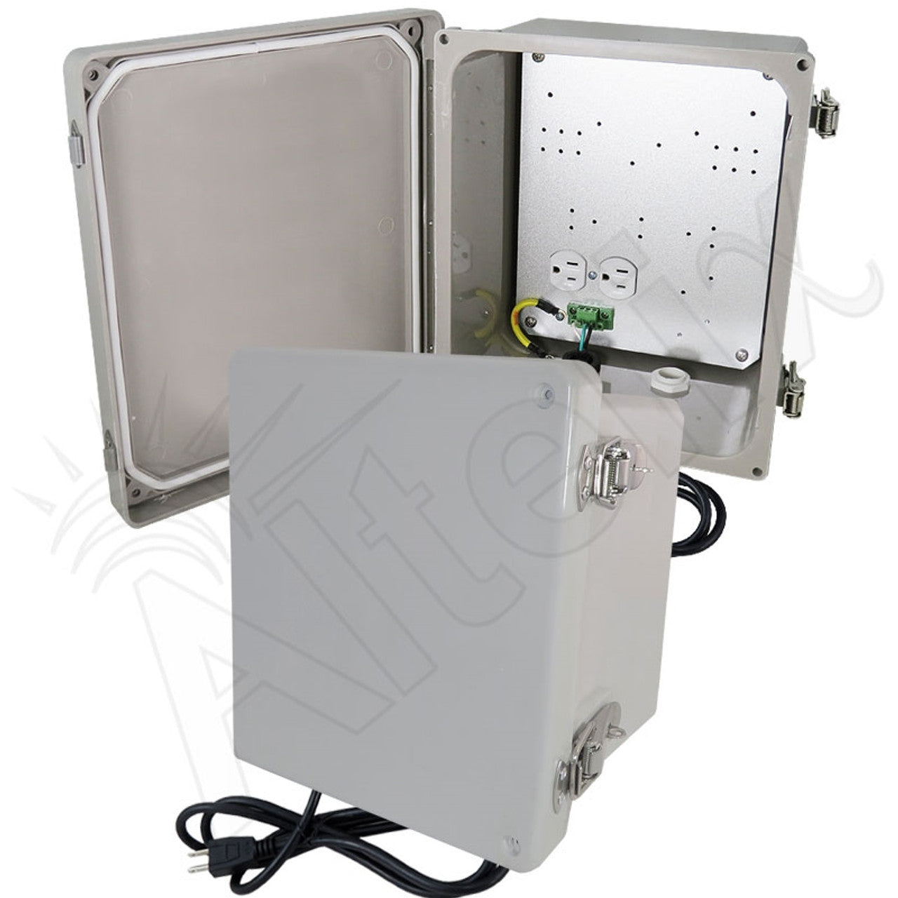 Altelix Fiberglass Weatherproof NEMA 4X Enclosure with Aluminum Equipment Mounting Plate & 120 VAC Outlets & Power Cord