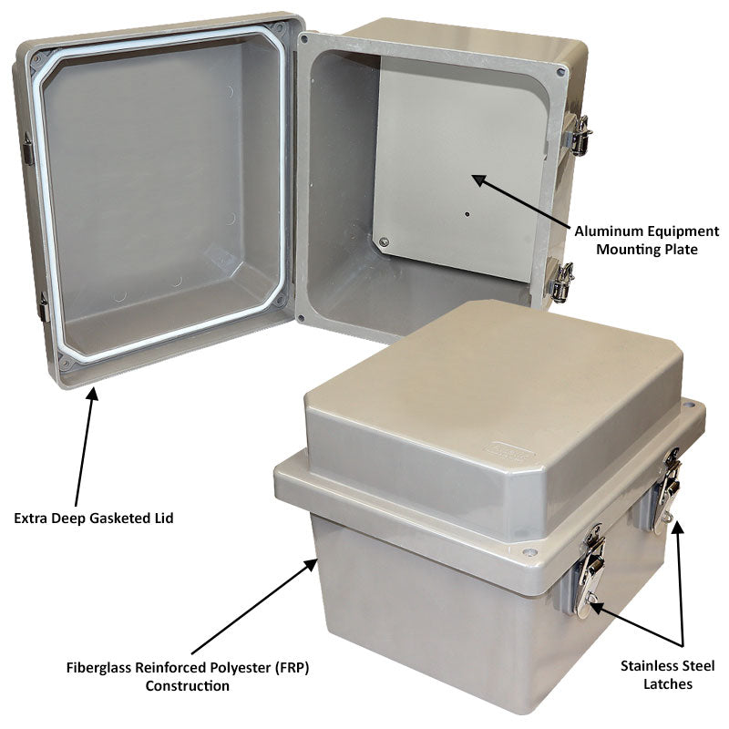 Altelix Fiberglass Weatherproof NEMA 4X Enclosure with Blank Aluminum Equipment Mounting Plate