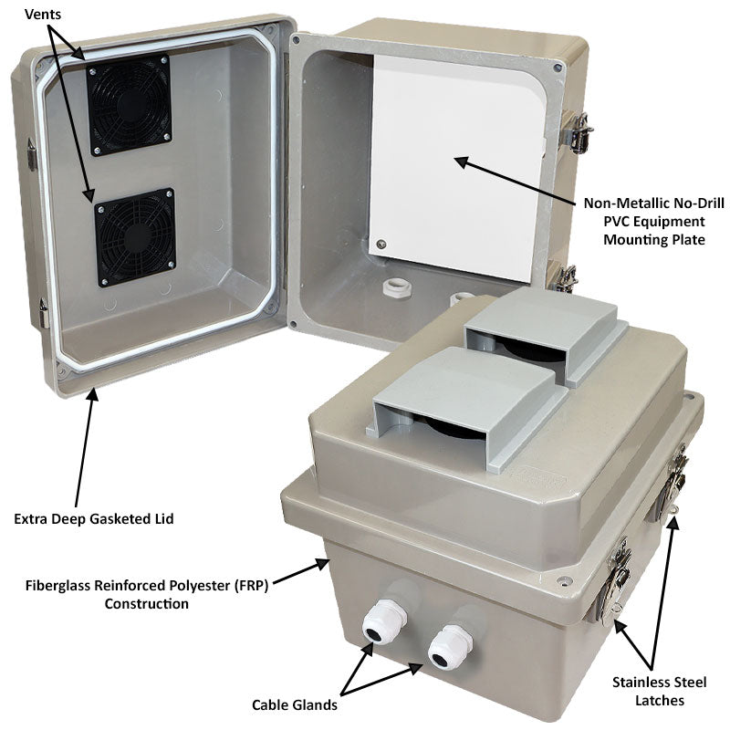 Altelix Fiberglass Vented Indoor / Outdoor RF Transparent WiFi Access Point Enclosure with Polyester Equipment Mounting Plate