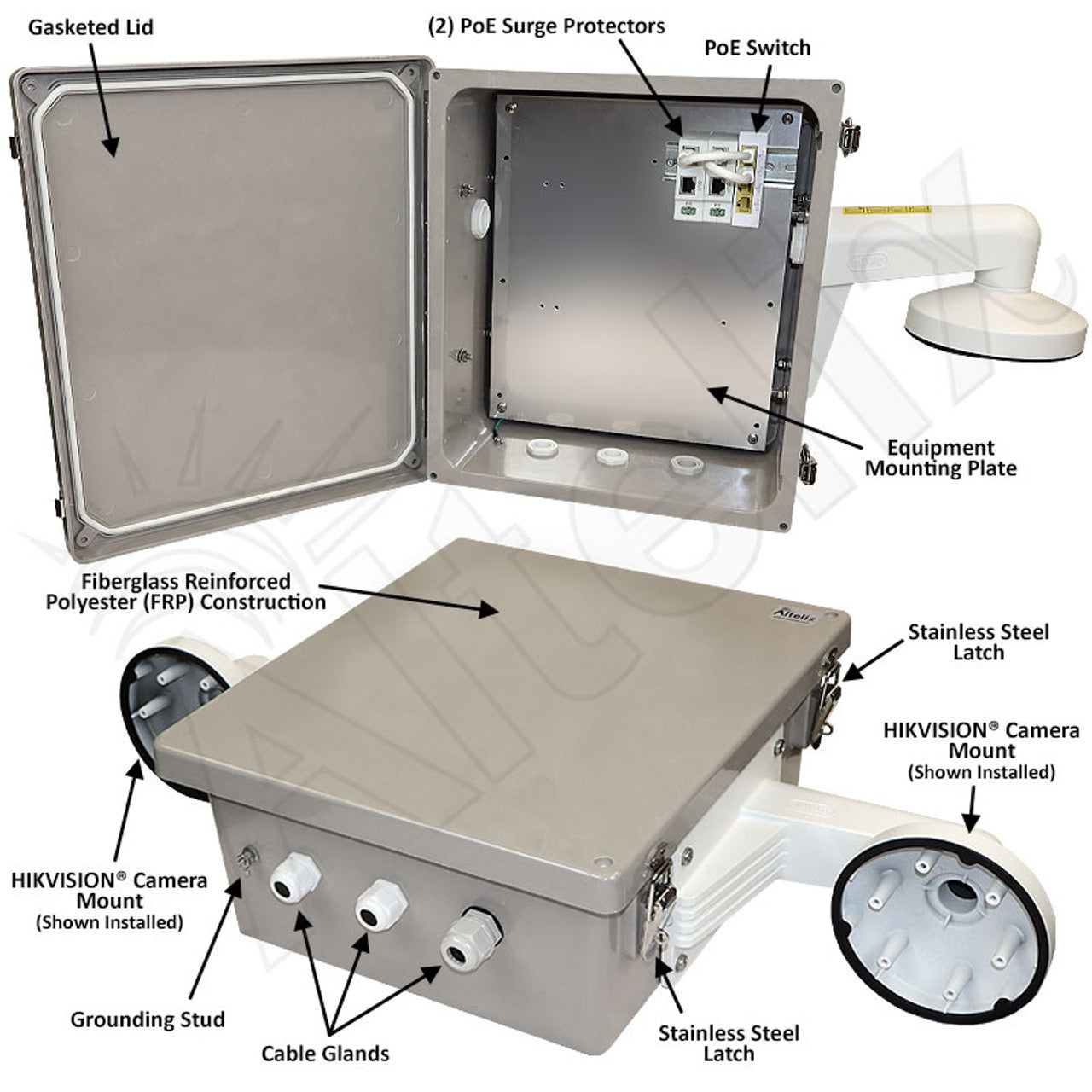 Altelix NEMA 4X Fiberglass Weatherproof Camera Security Cabinet with Two HIKVISION DS-1273ZJ-140 Camera Mounts - 0