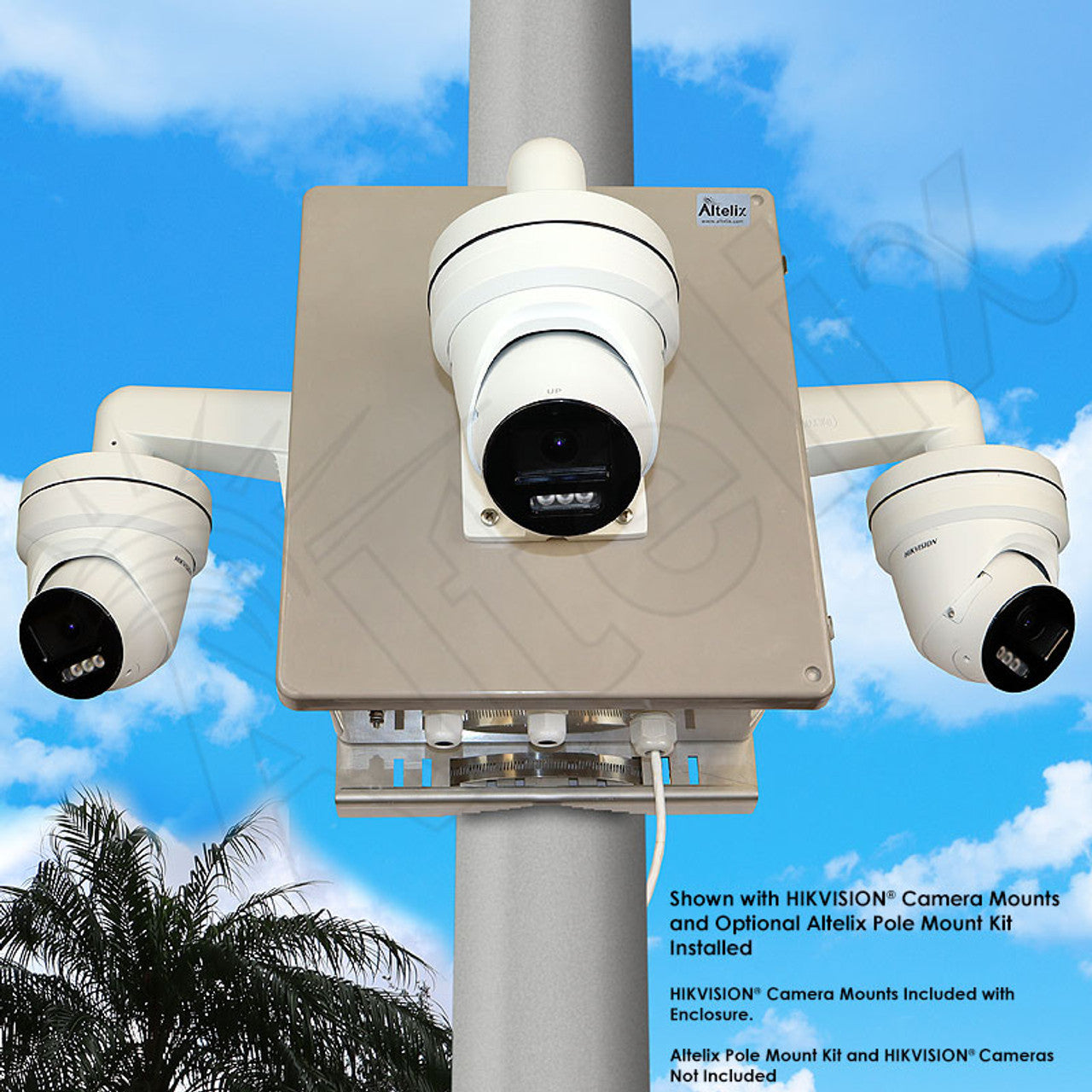 Altelix NEMA 4X Fiberglass Weatherproof Camera Security Cabinet with Three HIKVISION DS-1273ZJ-140 Camera Mounts