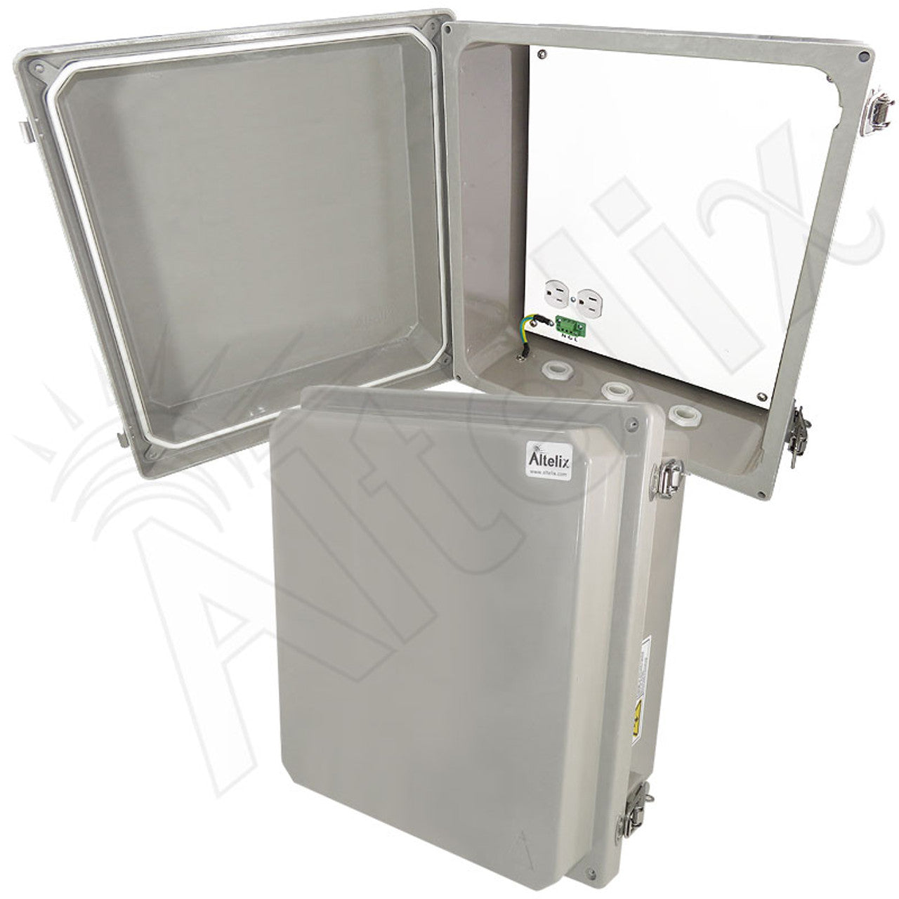 Altelix 14x12x8 Fiberglass Weatherproof WiFi NEMA 4X Enclosure with Polyester Mounting Plate & 120 VAC Outlets