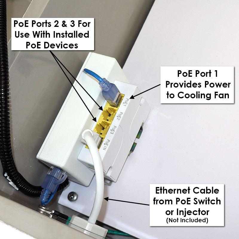 Altelix 14x12x8 PoE Powered Fiberglass Weatherproof Vented NEMA Enclosure with Cooling Fan & 2-Port PoE Power Splitter - 0