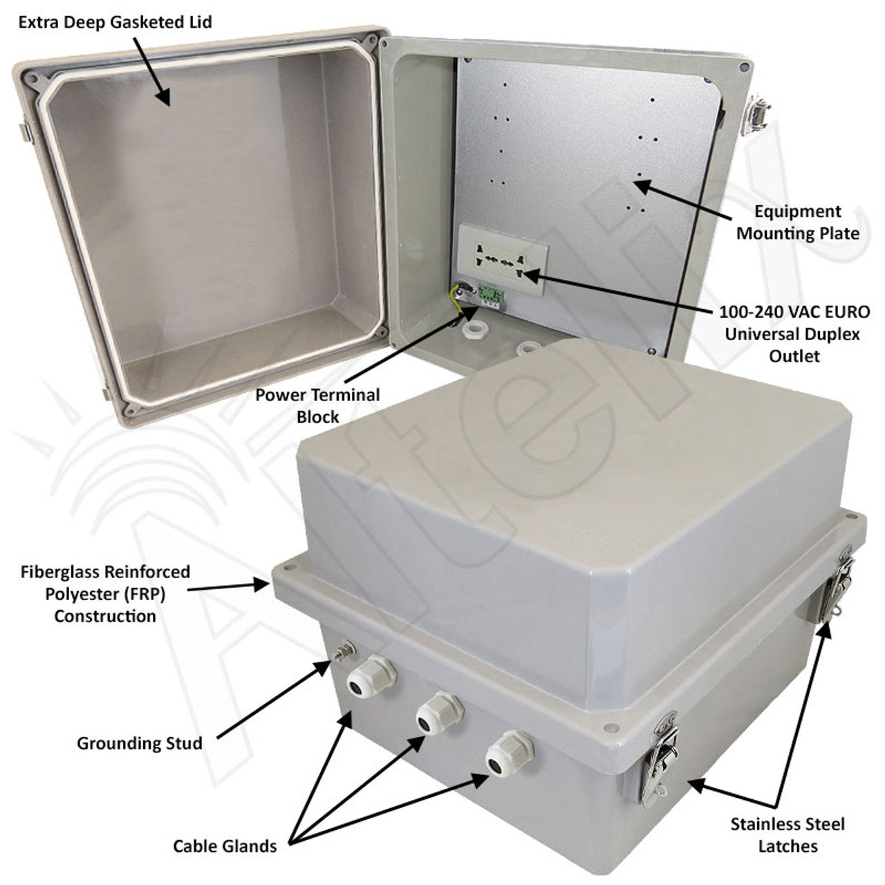 Altelix 14x12x10 Fiberglass Weatherproof NEMA Enclosure with 100-240 VAC Universal Power Outlet - 0