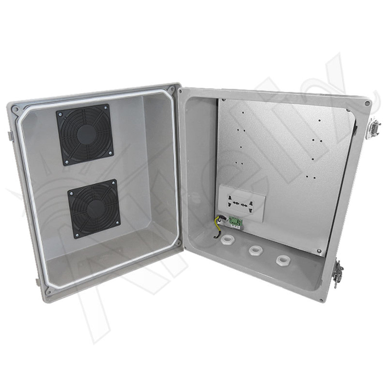 Altelix 14x12x10 Vented Fiberglass Weatherproof NEMA Enclosure with 100-240 VAC Universal Power Outlet