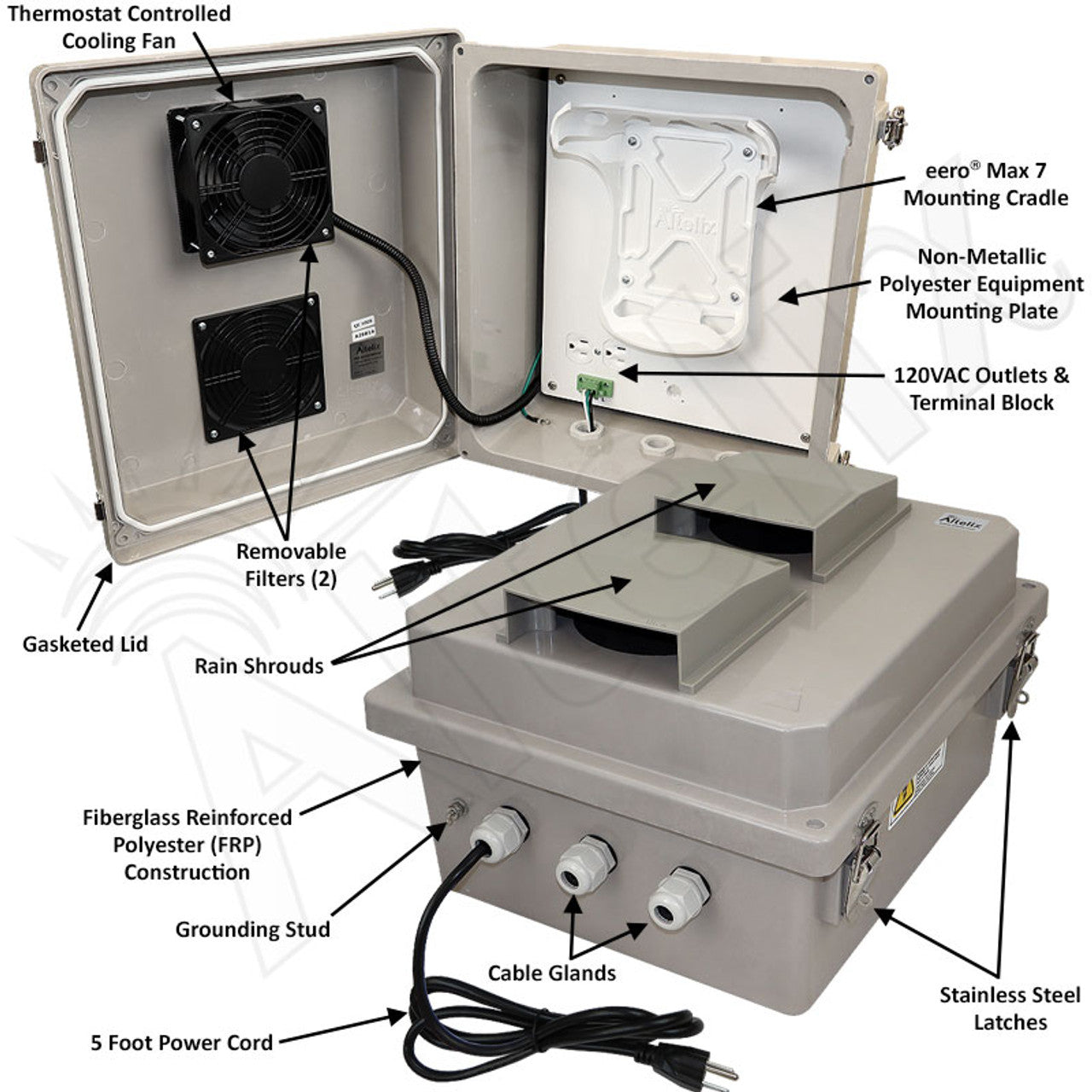 Altelix Fiberglass Weatherproof Fan Cooled Enclosure for Amazon eero® Max 7 Mesh WiFi Router - 0