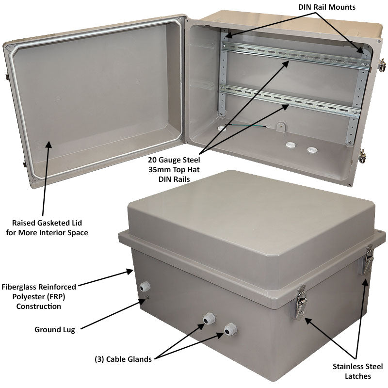 Altelix 16x20x12 Industrial DIN Rail Enclosure Fiberglass NEMA 4X IP66
