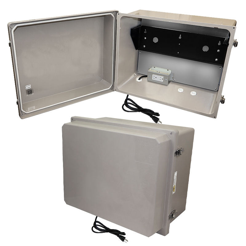 Altelix 16x20x12 Fiberglass Weatherproof NEMA Enclosure with 19" Wide 2U Vertical Rack Frame, 120 VAC Outlets & Power Cord