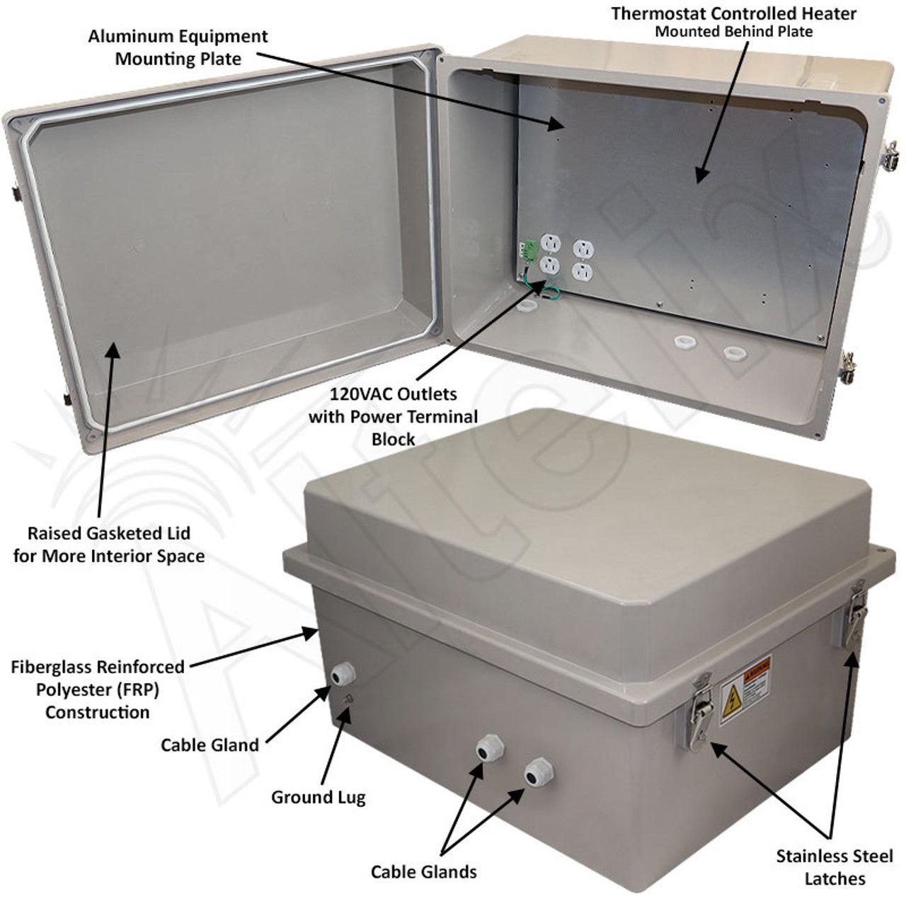 Altelix Fiberglass Weatherproof Heated NEMA Enclosure with 200W Heater & 120 VAC Outlets