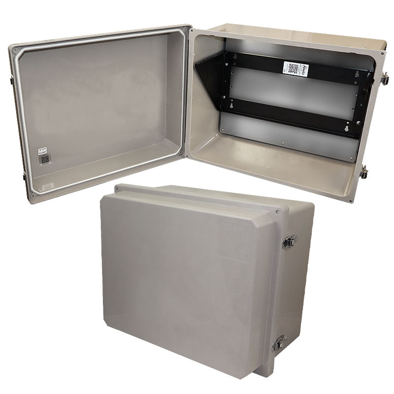 Altelix 16x20x12 Fiberglass Weatherproof NEMA 4X Enclosure with Heavy Duty 19" Wide 4U Vertical Rack Frame