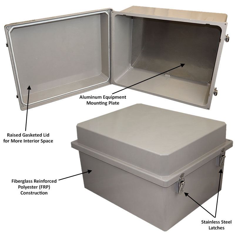 Altelix Fiberglass Weatherproof NEMA 4X Enclosure with Blank Aluminum Equipment Mounting Plate - 0