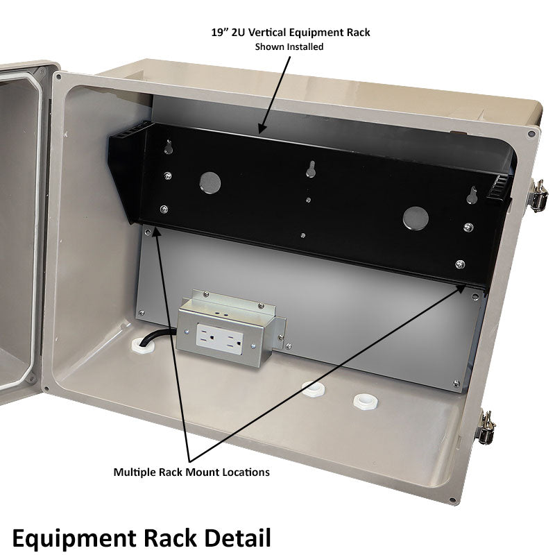 Altelix 16x20x12 Fiberglass Weatherproof Vented NEMA Enclosure with 19" Wide 2U Vertical Rack Frame, Dual Cooling Fans, 120V Outlets & Power Cord - 0