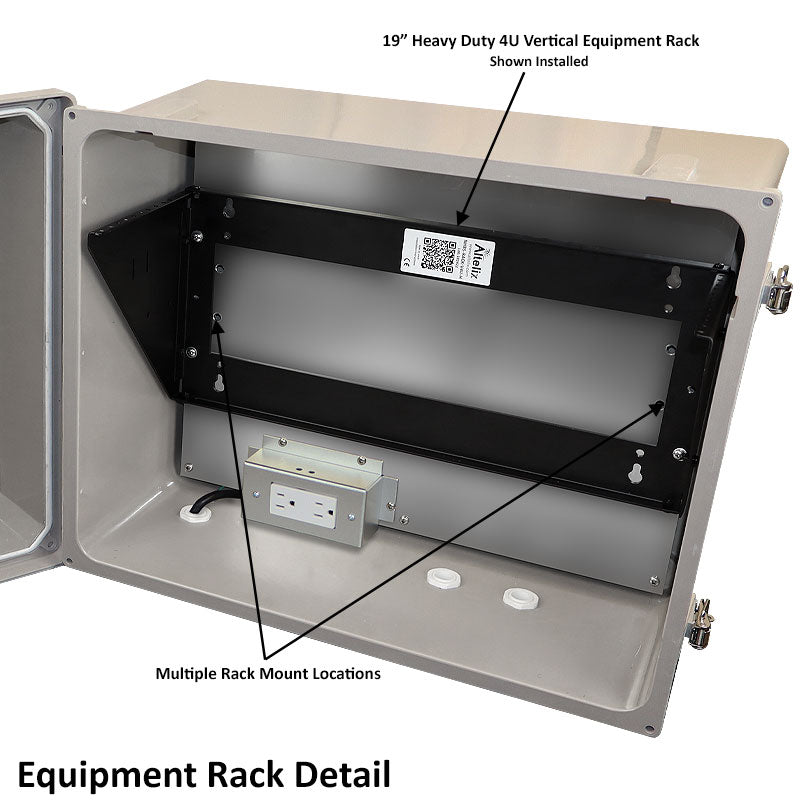 Altelix 16x20x12 Fiberglass Weatherproof Vented NEMA Enclosure with Heavy Duty 19" Wide 4U Vertical Rack Frame, Dual Cooling Fans, 120V Outlets & Power Cord - 0