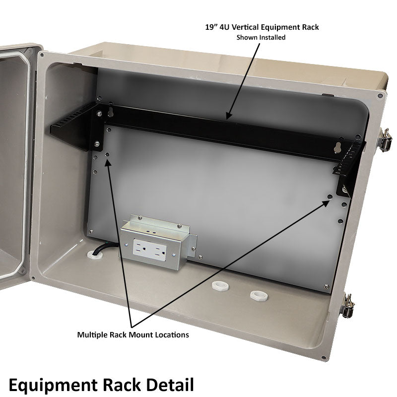 Altelix 16x20x12 Fiberglass Weatherproof Vented NEMA Enclosure with 19" Wide 4U Vertical Rack Frame, Dual Cooling Fans, 120V Outlets & Power Cord - 0