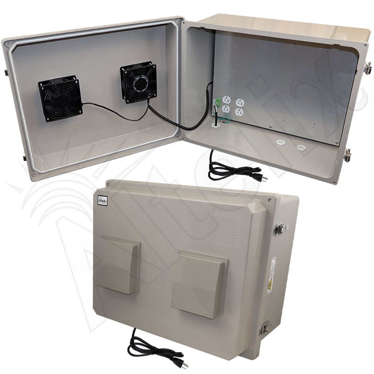 Altelix Fiberglass Vented & Heated Weatherproof NEMA Enclosure with Dual Cooling Fans, 200W Heater and 120 VAC Outlets & Power Cord