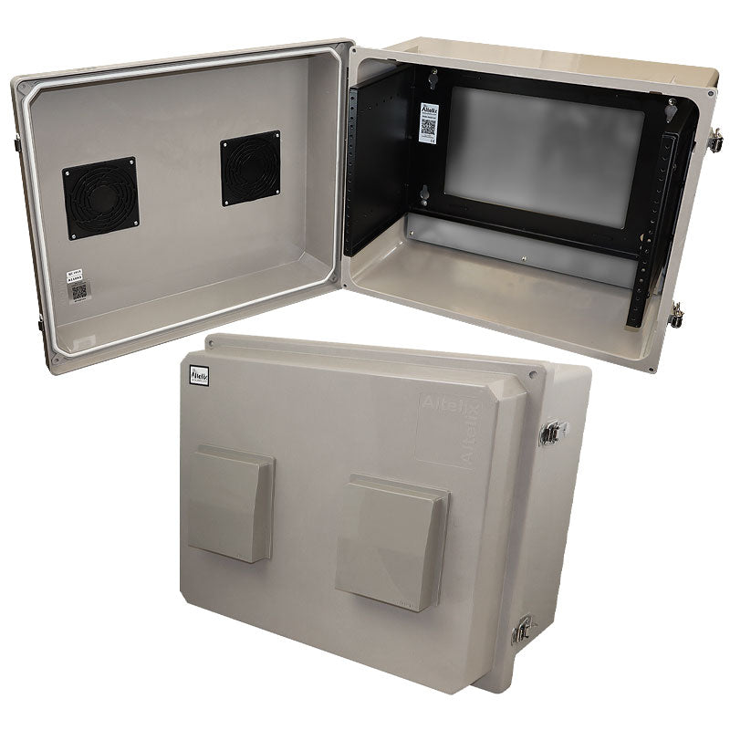 Altelix 16x20x12 Fiberglass Weatherproof Vented NEMA Enclosure with 19" Wide 6U Rack Frame