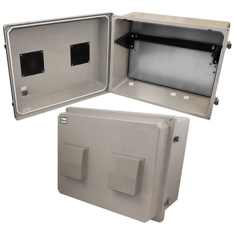 Altelix 16x20x12 Fiberglass Weatherproof Vented NEMA Enclosure with 19" Wide 4U Vertical Rack Frame