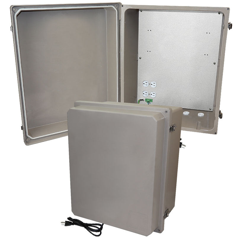 Altelix Fiberglass Weatherproof NEMA Enclosure with Aluminum Mounting Plate, 120 VAC Outlets & Power Cord