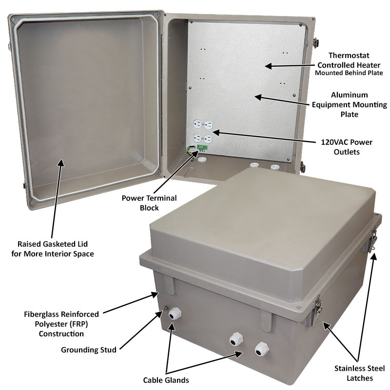 Altelix Fiberglass Weatherproof Heated NEMA Enclosure with 200W Heater & 120 VAC Outlets