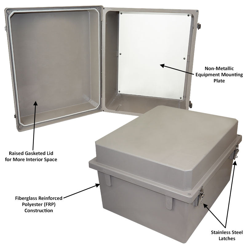 Altelix NEMA 4X Fiberglass Weatherproof RF Transparent Wireless Enclosure with No-Drill PVC Equipment Mounting Plate