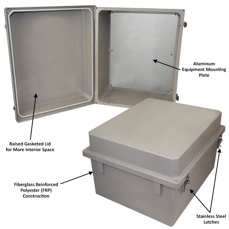 Altelix Fiberglass Weatherproof NEMA 4X Enclosure with Blank Aluminum Equipment Mounting Plate