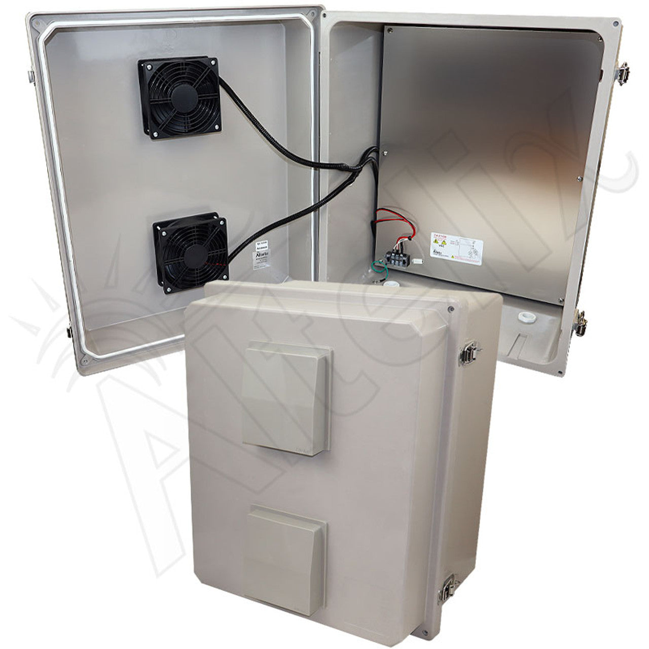 Altelix 20x16x12 Fiberglass Weatherproof Vented NEMA Enclosure with Dual 12 VDC, 24 VDC, or 48 VDC Cooling Fans