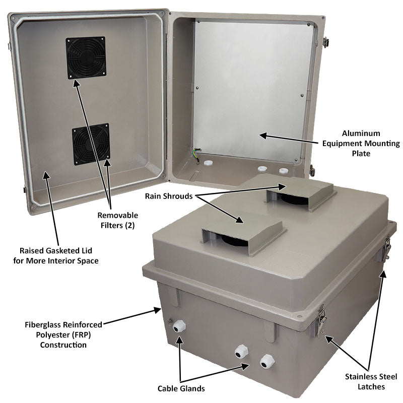 Altelix Fiberglass Weatherproof Vented NEMA Enclosure with Blank Aluminum Equipment Mounting Plate