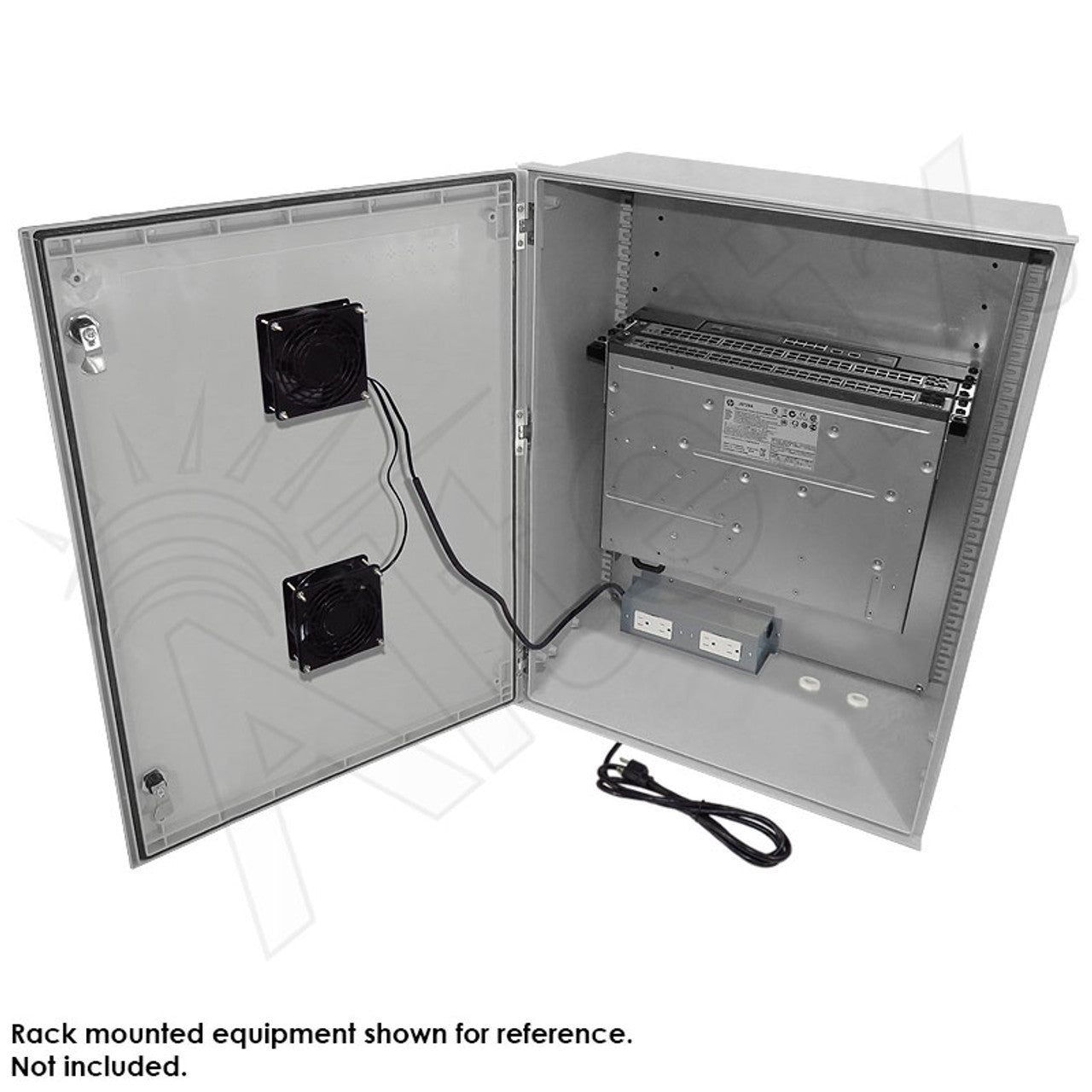 Altelix 32x24x12 19" Wide 4U Vertical Rack Vented Fiberglass Weatherproof NEMA Enclosure with Dual Cooling Fans, 120 VAC Outlets & Power Cord