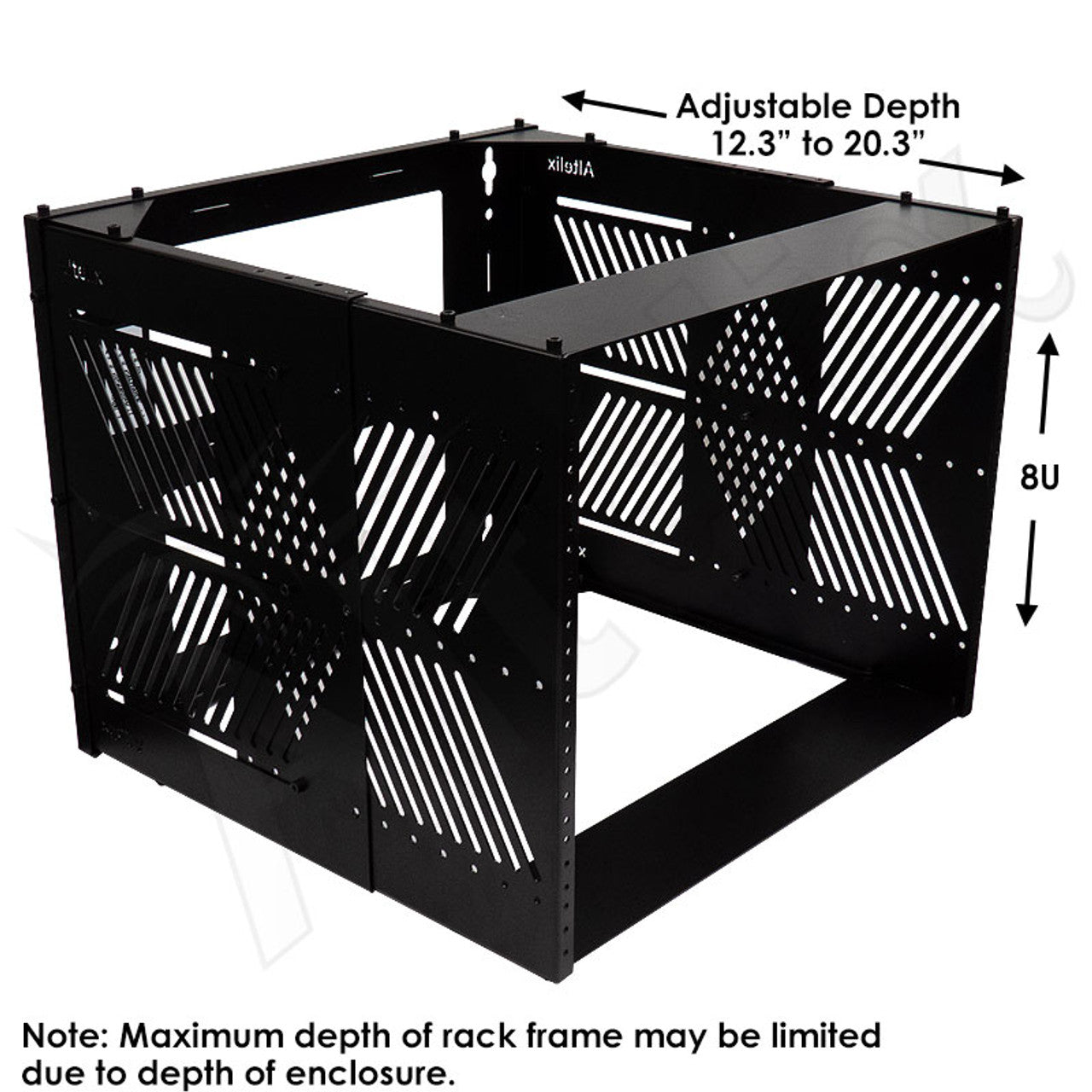 Altelix 24x24x16 Vented Stainless Steel Weatherproof NEMA Enclosure with Heavy Duty 19" Wide Adjustable 8U Rack Frame