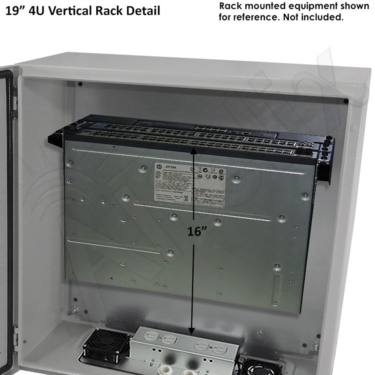 Altelix 24x24x12 19" Wide 4U Vertical Rack Steel Weatherproof NEMA Enclosure with Dual Cooling Fans, Dual 120 VAC Duplex Outlets and Power Cord