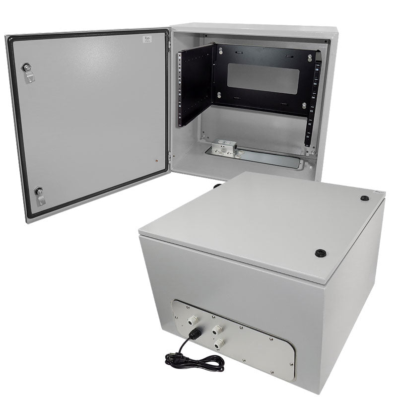 Altelix 19" Wide 6U Rack NEMA 4X Steel Weatherproof Enclosure with Single 120 VAC Duplex Outlet and Power Cord