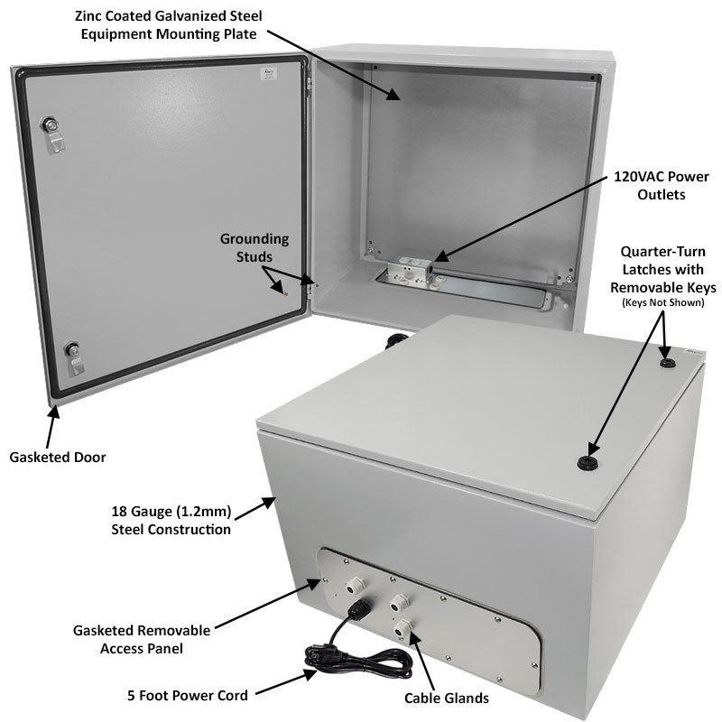 Altelix NEMA 4X Steel Weatherproof Enclosure with Single 120 VAC Duplex Outlet and Power Cord - 0