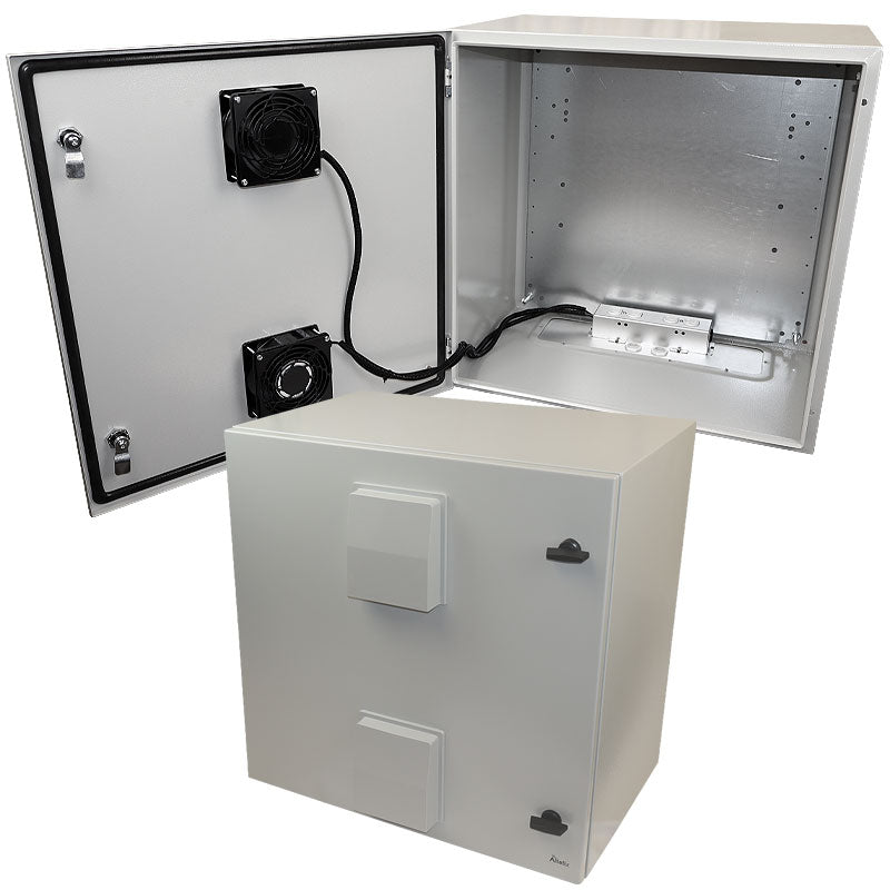 Altelix Steel Weatherproof NEMA Enclosure with Dual Door Mounted Cooling Fans, Dual 120 VAC Duplex Outlets and Power Cord