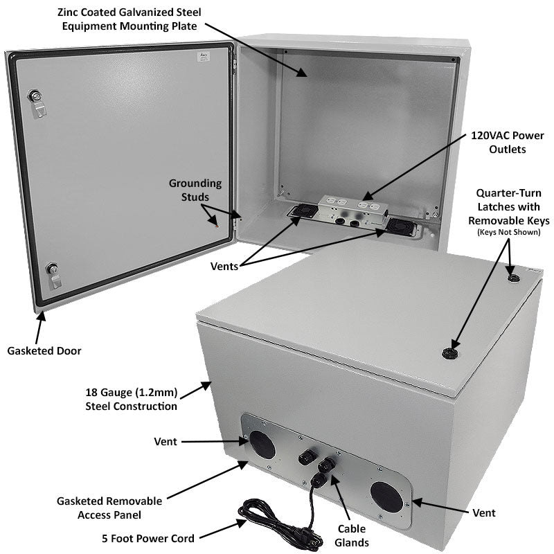 Altelix Steel Weatherproof NEMA Enclosure with Dual 120 VAC Duplex Outlets and Power Cord - 0