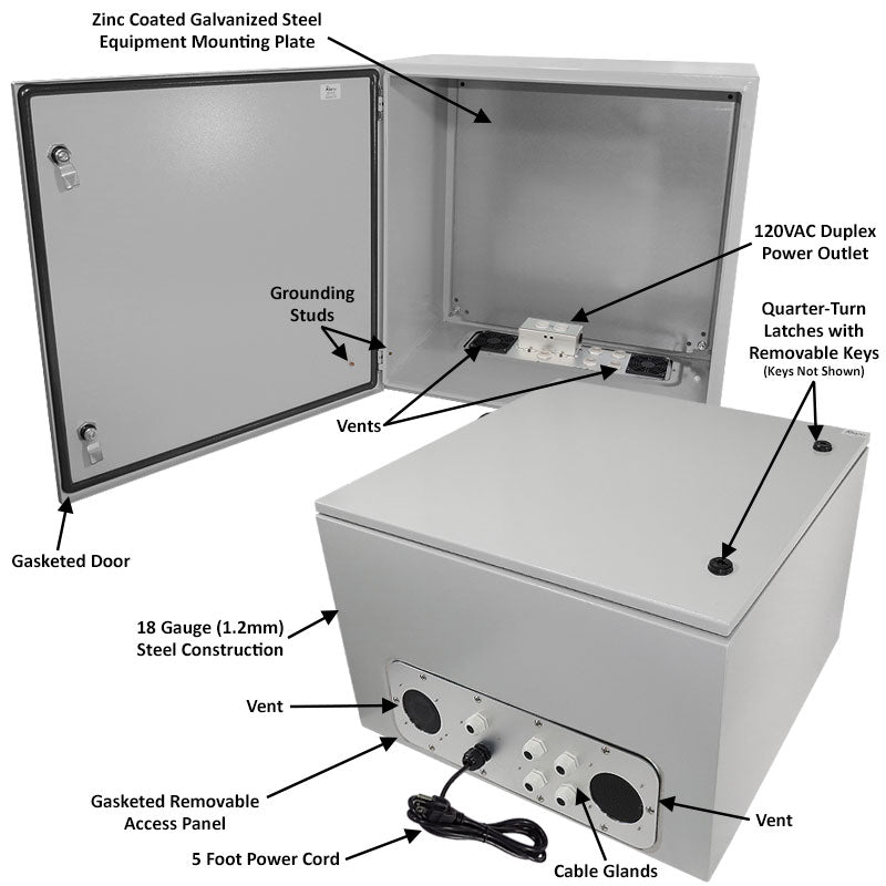 Altelix Vented Steel Weatherproof NEMA Enclosure with Single 120 VAC Duplex Outlet and Power Cord