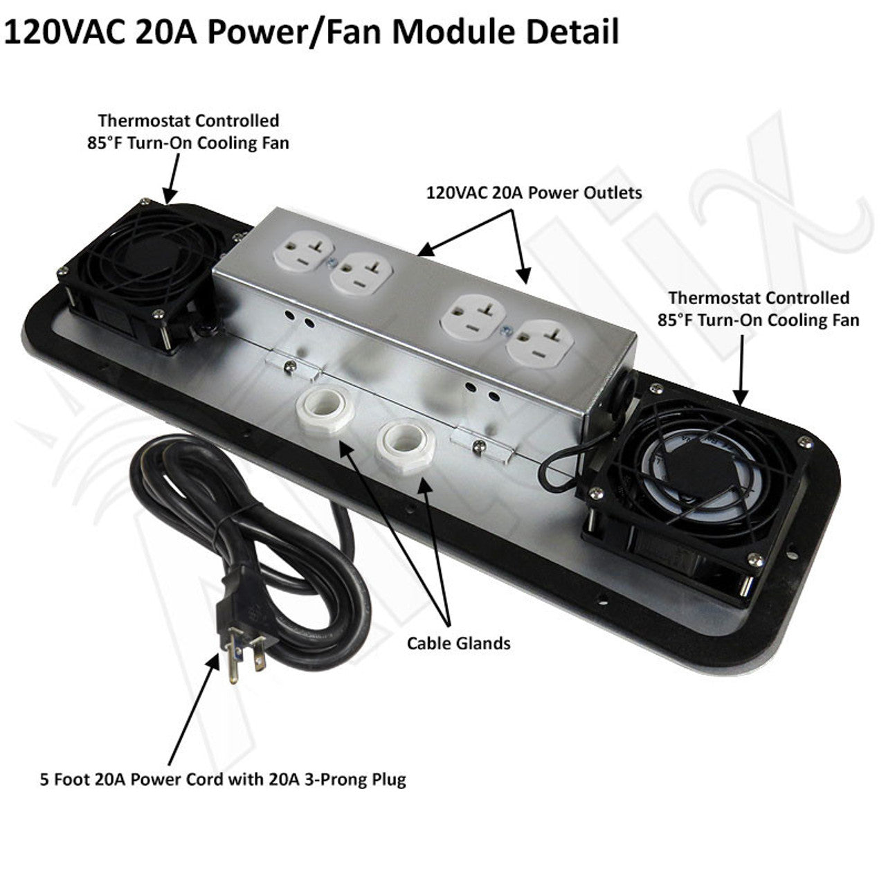 Altelix 24x24x16 120VAC 20A Stainless Steel NEMA Enclosure for UPS Power Systems with 19" Wide 6U Rack, 20A Power Outlets, Power Cord & 85°F Turn-On Cooling Fans