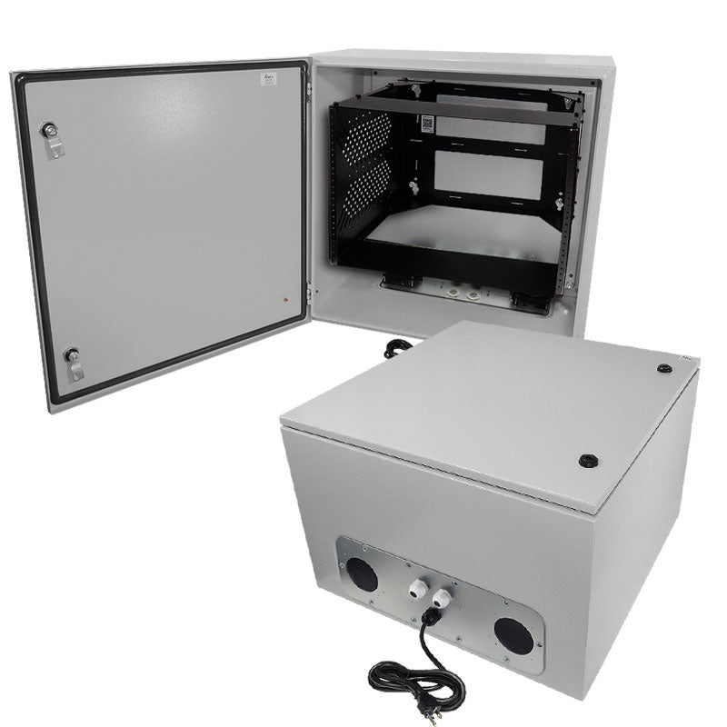 Altelix 120VAC 20A Steel NEMA Enclosure for UPS Power Systems with Heavy Duty 19" Wide Adjustable 8U Rack Frame, Dual Cooling Fans, 20A Power Outlets & Power Cord