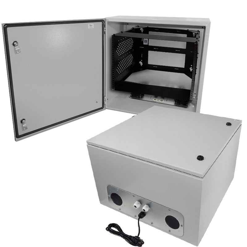 Altelix Steel Weatherproof NEMA Enclosure with Heavy Duty 19" Adjustable 8U Rack Frame, Dual Cooling Fans, Dual 120 VAC Duplex Outlets and Power Cord