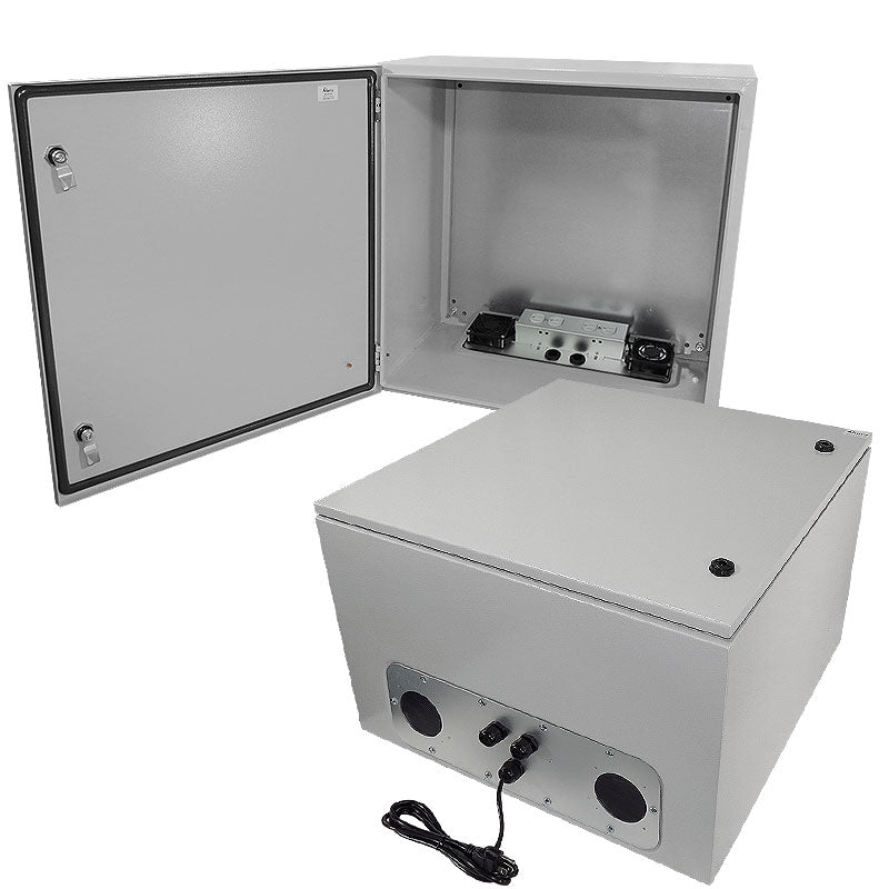 Altelix Steel Weatherproof NEMA Enclosure with Dual Cooling Fans, Dual 120 VAC Duplex Outlets and Power Cord