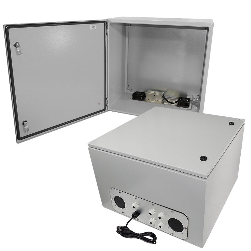 Altelix Steel Weatherproof NEMA Enclosure with Single 120 VAC Duplex Outlet, Power Cord & 85°F Turn-On Cooling Fans