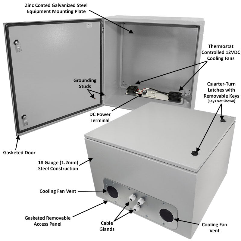 Altelix Steel Weatherproof NEMA Enclosure with Dual 12 VDC Cooling Fans