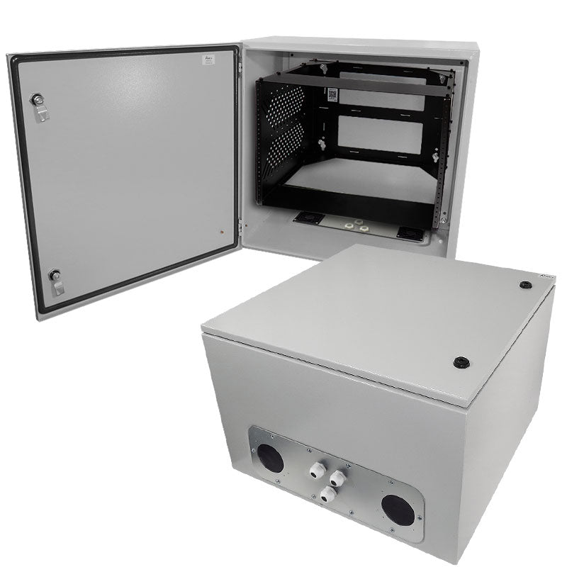 Altelix 24x24x16 Vented Steel Weatherproof NEMA Enclosure with Heavy Duty 19" Wide Adjustable 8U Rack Frame