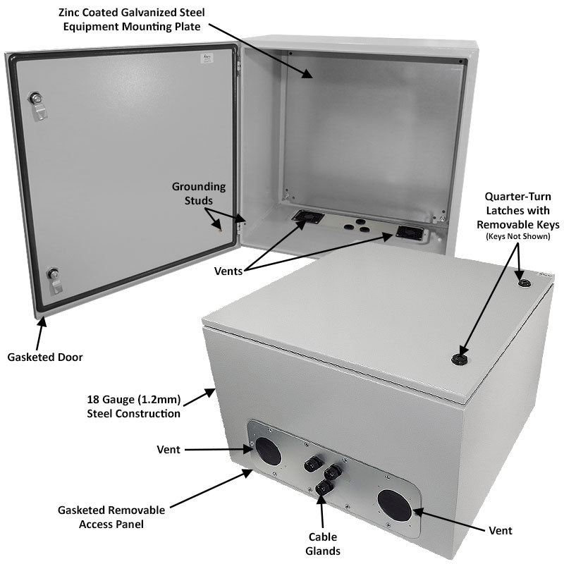 Altelix Vented Steel Weatherproof NEMA Enclosure with Steel Equipment Mounting Plate