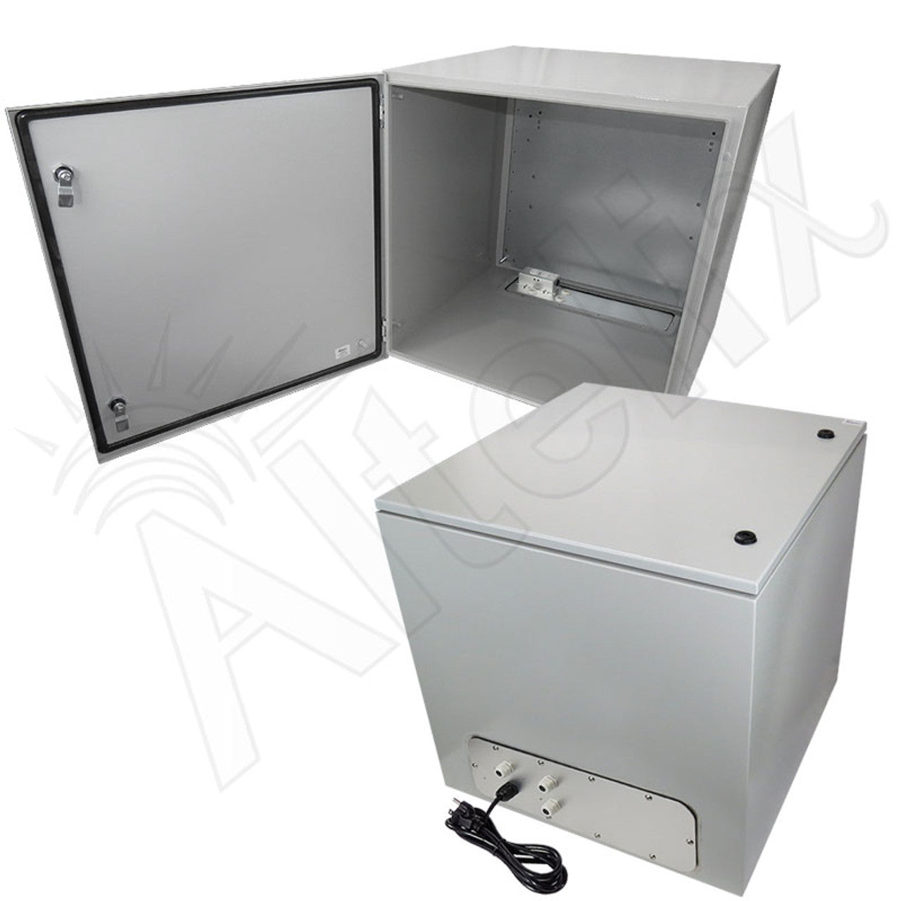 Altelix 24x24x24 NEMA 4X Steel Weatherproof Enclosure with Single 120 VAC Duplex Outlet and Power Cord