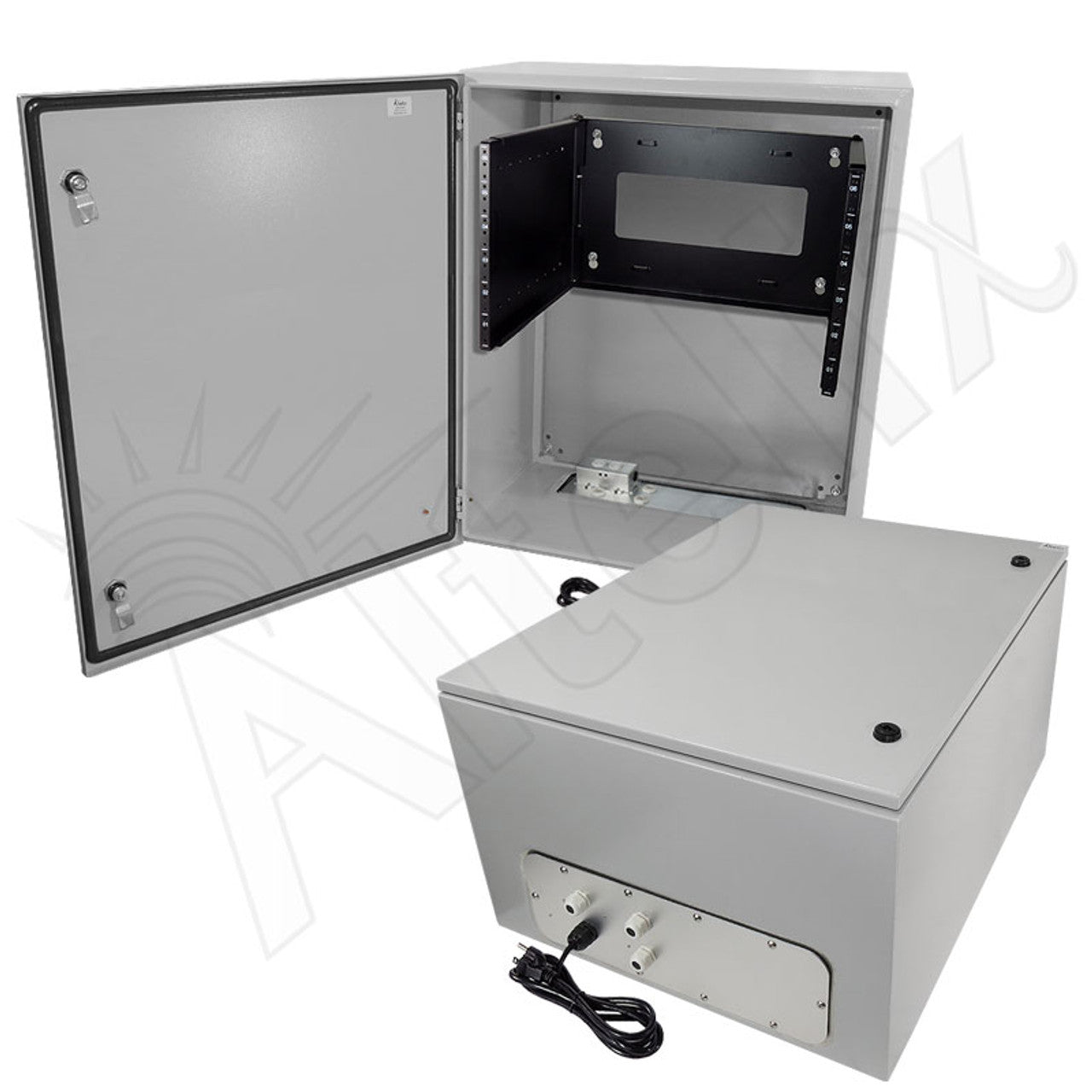 Altelix 28x24x16 19" Wide 6U Rack NEMA 4X Steel Weatherproof Enclosure with Single 120 VAC Duplex Outlet and Power Cord