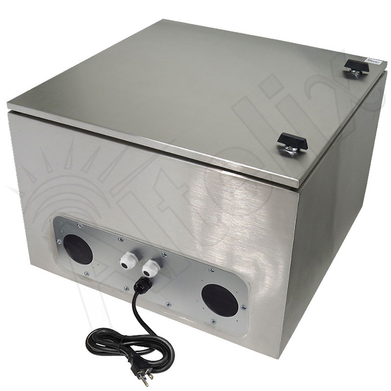 Altelix 24x24x16 120VAC 20A Stainless Steel NEMA Enclosure for UPS Power Systems with 19" Wide 6U Rack, Dual Cooling Fans, 20A Power Outlets & Power Cord