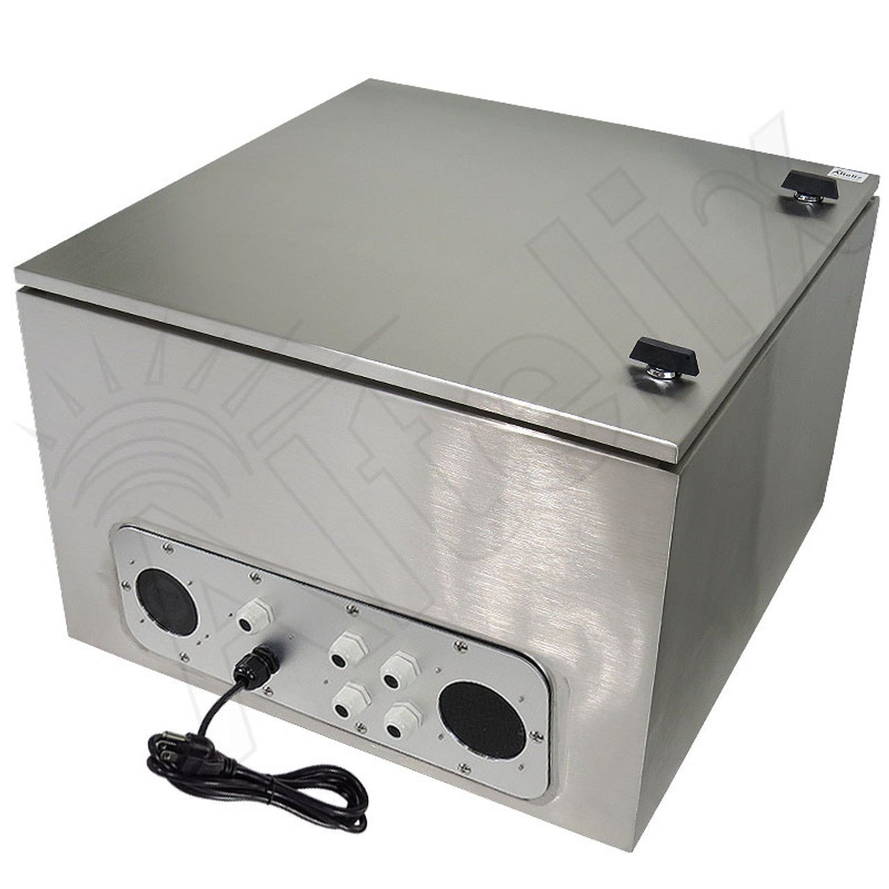 Altelix 24x24x16 19" Wide 6U Rack Stainless Steel Weatherproof NEMA Enclosure with Single 120 VAC Duplex Outlet, Power Cord & 85°F Turn-On Cooling Fans